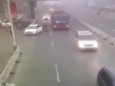 Woman's head Crushed by a Bus as she is knocked over by a car door