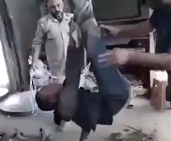 Dude Hogtied and Beaten by Crowd