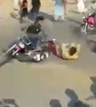 Falls Off Bike Slides Face First about 50 Yards 