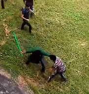 Nerd Beating! Dude Savagely Beaten with Light Saber Looking Thing