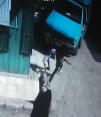 Truck (Drunk Driver?) Crush Two Kids on Sidewalk