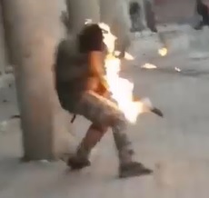 Direct Hit with Protesters Molotov Cocktail