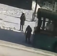 Bus Turns Chick into Human Sled