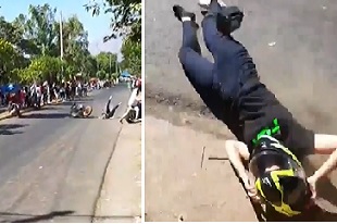 Pretty Bike Riding Bitch Skids 50 Yards after Accident