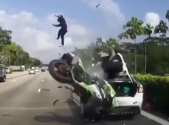 Biker and Passenger Turned Epic Rag Dolled! 