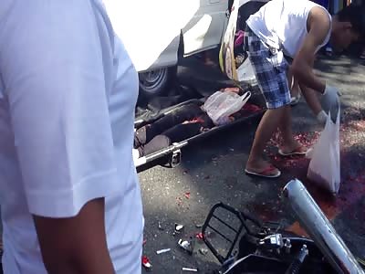 Collect brains of a motorcyclist crushed by a truck