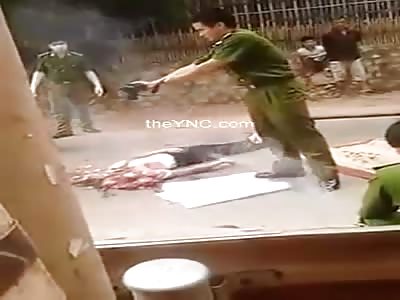 Man run over by truck is with brains scattered on the street