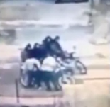 LOW FLYNG ROCKET EXPLODES OVER GROUP OF PEOPLE