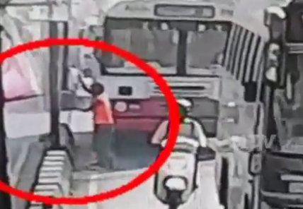 WTF!!! BUS HIT CLEANING EMPLOYEE