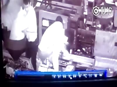 WORKER'S HAND CRUSHED LIKE PANCAKE BY MACHINE