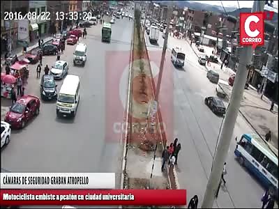 WOMAN IS BRUTALLY HIT BY MOTORCYCLE