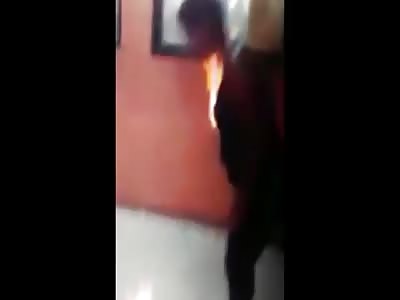 HORRIFIC MOMENT MUM-OF-EIGHT SETS HERSELF ON FIRE