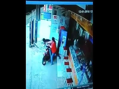 INSTANT KARMA FOR A MOTORCYCLE THIEF