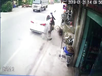 CAR CRASH NARROWLY MISSES NEIGHBOR