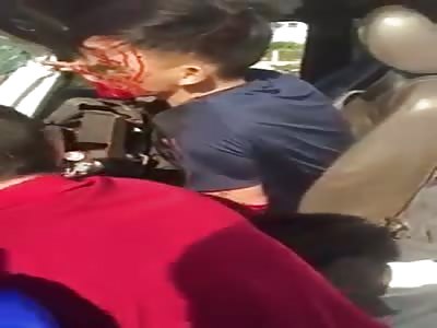 AFTER ACCIDENT, DRIVER STUCK IN THE VAN WRECKAGE