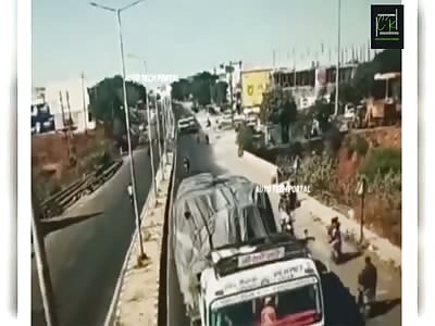 TRUCK ACCIDENT - DRIVER SPOT DEAD, BIKER SURVIVES