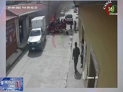 Clown car bursts into flames.