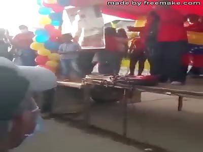 STAGE COLLAPSES WITH POLITICIAN AND HIS TEAM