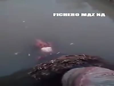 Corpse floating over river