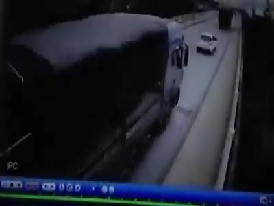 Man and Motorcycle Destroyed by Truck