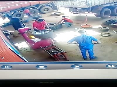 Tire Explosion Sends Guy FLYING