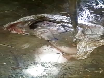 Body of an inert man in a sack