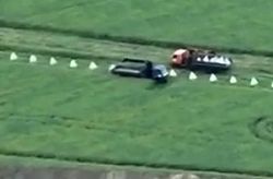 Trucks placing Dragon's Teeth are targeted by Ukrainian grenades