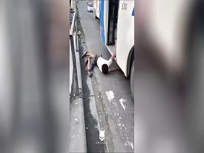 Best karma video...He got on the bus to rob and they beat him up.