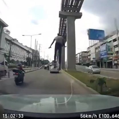 Suicide Bridge Jumper Times His Jump Perfectly to be Ran Over 