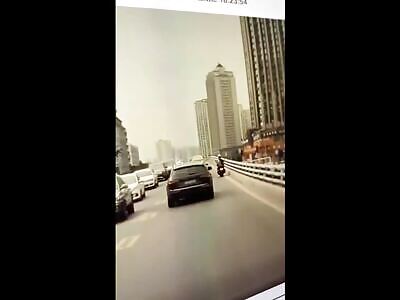 Biker Knocked Off Overpass (Action & Aftertmath) 
