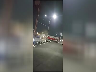 passenger train was struck by a truck and exploded.