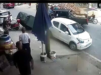 Skull Crushed Between Tricycle and Pickup 