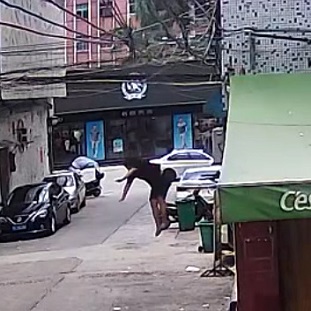 Moron Climbs Building For His Final Jump.