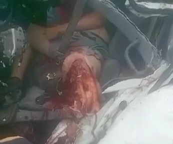 Driver Gored inside his Van. 