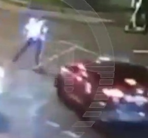 Traffic police officer crashed by speeding car 