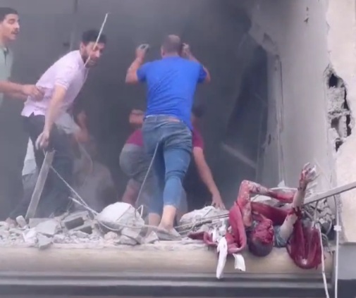 Palestinian civilian rescued from under the rubble in northern Gaza