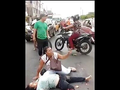 Woman crashed by truck. 