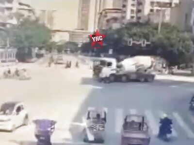 Man run over by cement truck.