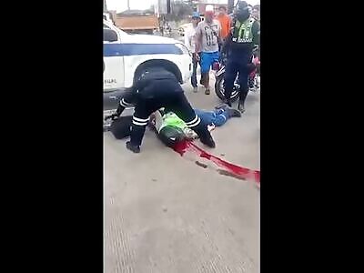 BIKER FALLS OFF HIS BIKE AND GETS CRUSHED BY TRUCK+AFTERMATH