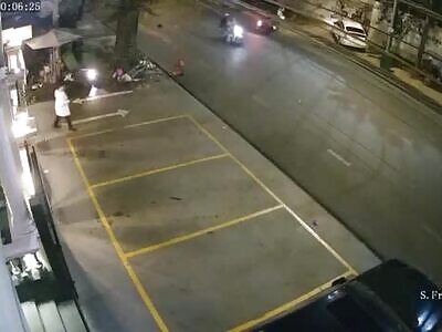 Pair on scooter get fatally struck by a car. Cambodia, 25 December