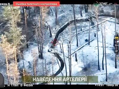 Direct artillery hit into Russian trenches.