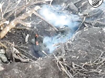 Russian soldiers trying to shoot down a drone