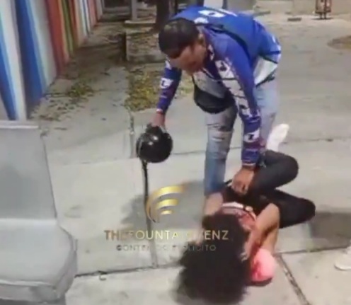 Faggot gets a hard beating from motorcyclist 