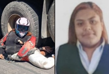 Female Biker Crushed Under big Truck 