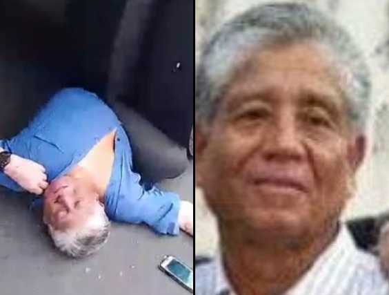 Old man on motorcycle horrifically gored under big truck 