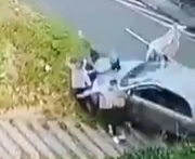 Speeding car lost control and horrifically crashed four pedestrians 