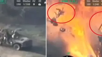 Russian Vehicle Runs Over Mine, Soldiers Sent Into Orbit