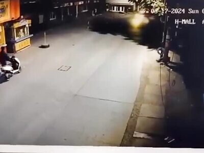 Biker does a flip and dies in head on-crash with car. 