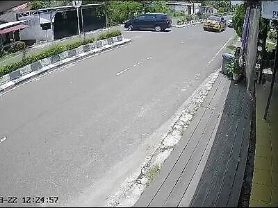 Biker catches some airtime after crashing. Indonesia, 22 March 2024 