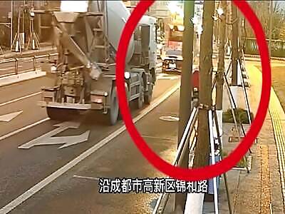 Woman on scooter fatally crushed by yet another concrete mixer. 